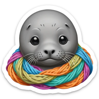 Realistic Seal (That you see his hole body) Stauck with his head in a fishing yarn in the ocean, with much colourful plastic floating around it sticker