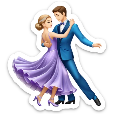  Icon for Ballroom Dance: elegant dance shoes, a flowing ballroom dress and a dance floor with soft lighting. The icon should capture the grace, elegance, and style of ballroom dancing. Transparent background. sticker