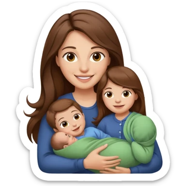 Mother long hair  holding 1 infant brown hair fair skin sticker