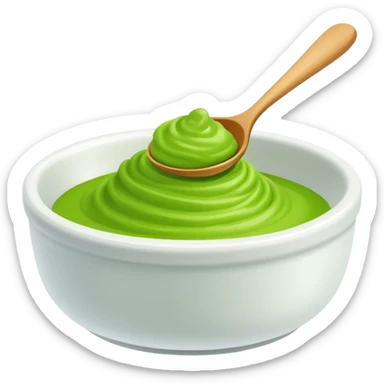 ground wasabi paste in a small dish, bright green color sticker