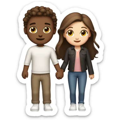 two girls and one guy holding hands white skin, brown eyes, brown hair sticker
