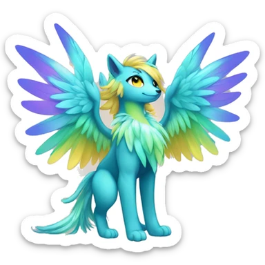 Anthro Sona Cool Cute Colorful Shy Winged Shiny Fakemon-Fantasy-Creature With Long Hair-Mane Full Body sticker