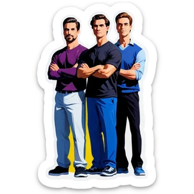 Three men, side-by-side with the arms, stand sticker