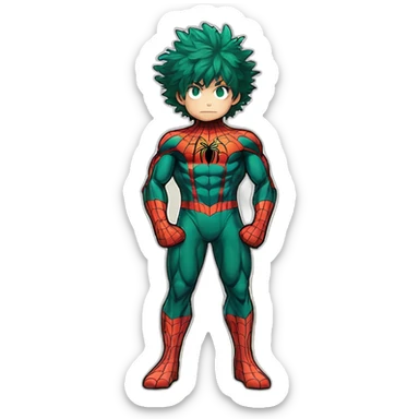 Izuku midoriya in spiderman costume, standing on the floor sticker