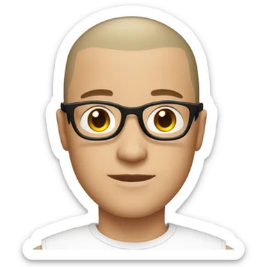 white skin male with buzzcut, round glasses sticker