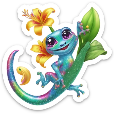Lisa frank glitter gecko with a lily sticker