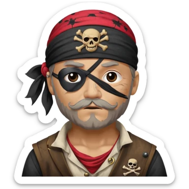 pirate with black eyepatch covering one eye and with only one ye sticker