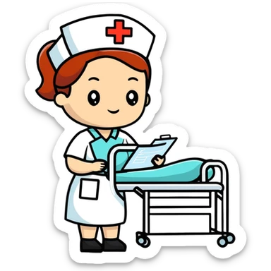 Nurse in uniform checking patients during hospital rounds sticker