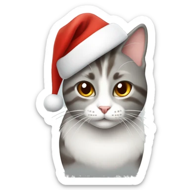 Grey white and brown cat with christmas hat sticker