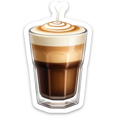 Cortado espresso drink in a small Gibraltar glass, milk and espresso coffee sticker