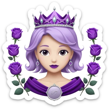 Purple shadow rose silver circle plaque with silver tiara sticker