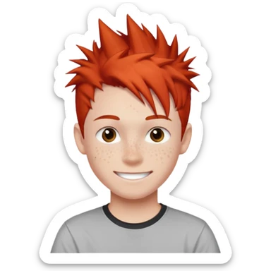 emoji of a teenage boy, spiky red hair, wearing a graphic tee, playful smile sticker