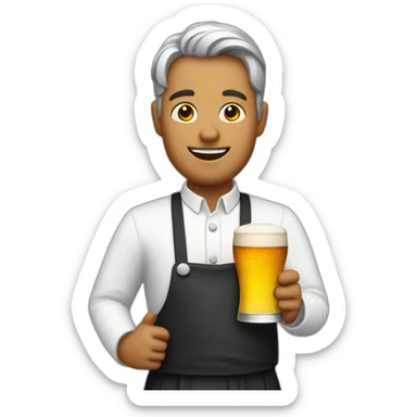 Waiter with a pot belly serving beer sticker