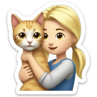 little cat in arm of blond girl  sticker