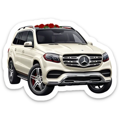 Side profile of White Mercedes GLS 600 with red roses on the hood sticker