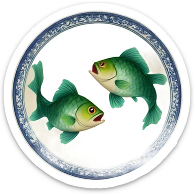 Two fish one above the other but green and beige china dish print sticker