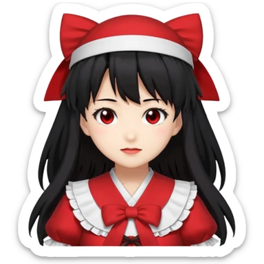an emoji of reimu hakurei from touhou project looking at the front sticker