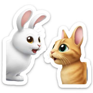 a cat and a rabbit having a conversation sticker