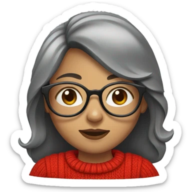 a girl with shoulder length wolf cut and specs wearing red sweater sticker