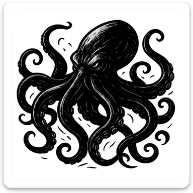 black fierce kraken, bold and menacing, stylized as a dramatic sea monster, dynamic and detailed illustration sticker