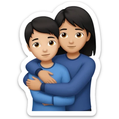 asian boy with black hair and brown long hair girl hugging sticker
