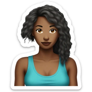 african american woman blue tank top long hair bangs side eye sticker