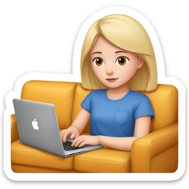A girl is lying on the couch with a laptop, working sticker