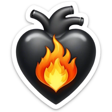 Black heart with fire sticker