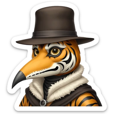 Tiger plague doctor with mask and hat sticker