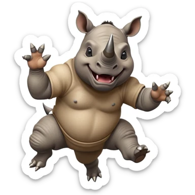 friendly anthropomorphised rhino jumping with excitement, wearing dark sunglasses, dynamic energetic pose sticker