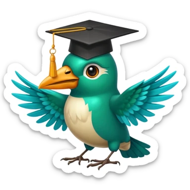 Un colibri con birrete de graduación y que el colibrí sea turquesa  sticker