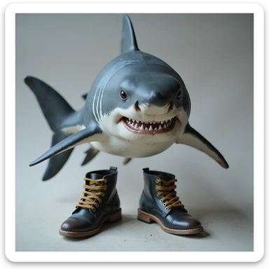 realistic shark wearing shoes, detailed and lifelike sticker