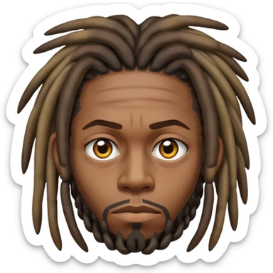 black fat crossed eye guy with dreads with serious face sticker