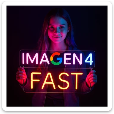 make a girl holding this sign, but sign in made of neon, also add fast below the sign sticker