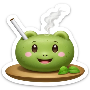 Matcha mochi cute face smoking joint sticker