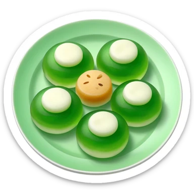 four green spherical warabi mochi on the plate sticker