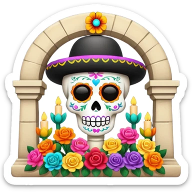 Cute Tumba de día de los muertos con ofrendas  sticker