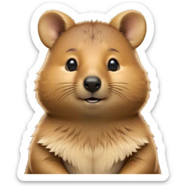 Cinematic Noble Quokka Portrait Emoji, Poised and regal, with a compact, endearing build and a smooth, well-groomed brown fur that glows with a hint of golden warmth, deep-set soulful eyes radiating kindness, Simplified yet sharp and sophisticated features, highly detailed, glowing with a soft, dignified glow, high shine, intelligent and joyful, stylized with an air of marsupial charm, focused and attentive, soft glowing outline, capturing the essence of a watchful and confident quokka, so majestic it feels as though it could bounce out of the screen with effortless authority! sticker