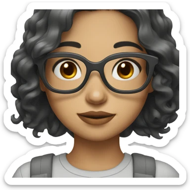 girl with black wavy shoulder length hair and grey eyes glasses sticker