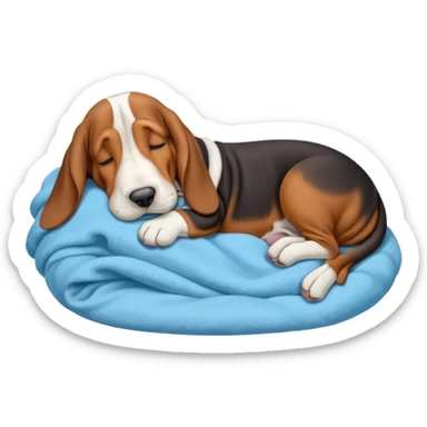 A basset hound sleeping on a blanket sticker