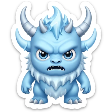 a cute grumpy chibi ice monster, scary, sinister sticker