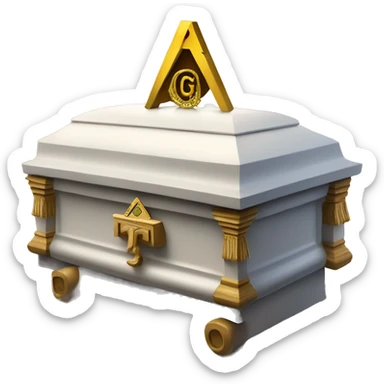 casket with freemason logo and letter g sticker