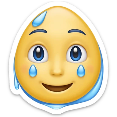 mix of these two 🥺☺️ but make it classic orginal emoji not woman or man face and without hearts and a little bit sad but still smile, make the drops blue like cry but IT NEEDS TO BE HAPPY sticker