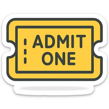 modern icon of an admission ticket, rounded corners, subtle shadow, minimalistic sticker