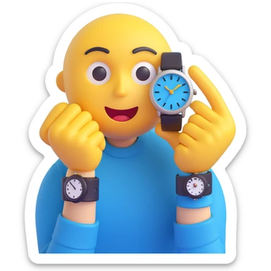 A yellow emoji face with a worried expression, looking at a wristwatch with raised eyebrows, showing urgency and stress sticker