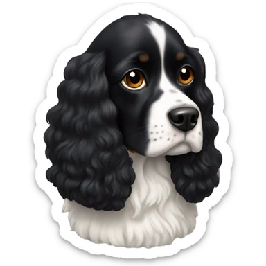 Small completely black king spaniel with black fur on his whole face and white fur on chest sticker