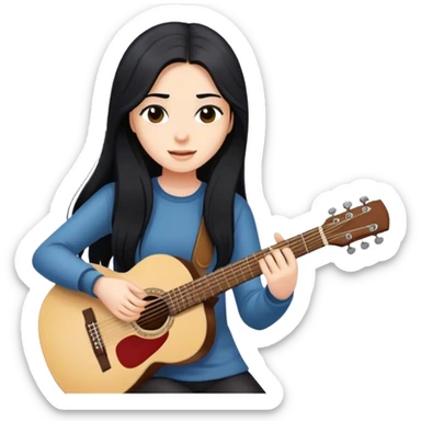 Long black hair skinny girl pplayipplaying guitguitar sticker