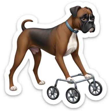 Elderly black boxer dog standing on hind legs using a walker sticker