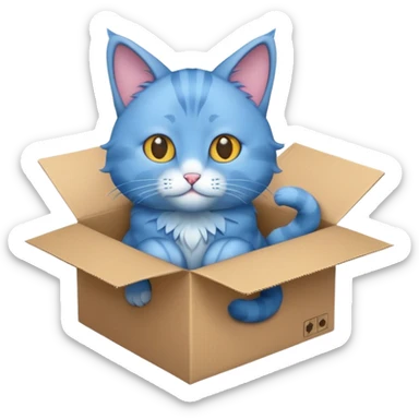 blue cat in box sticker