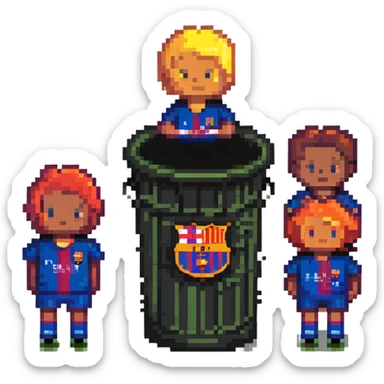 Barcelona soccer team in a trash can sticker